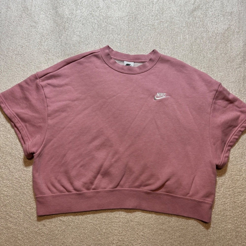 Nike Sportswear Club Fleece Women's Small Pink Cropped Short Sleeve Sweatshirt
